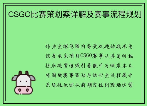 CSGO比赛策划案详解及赛事流程规划